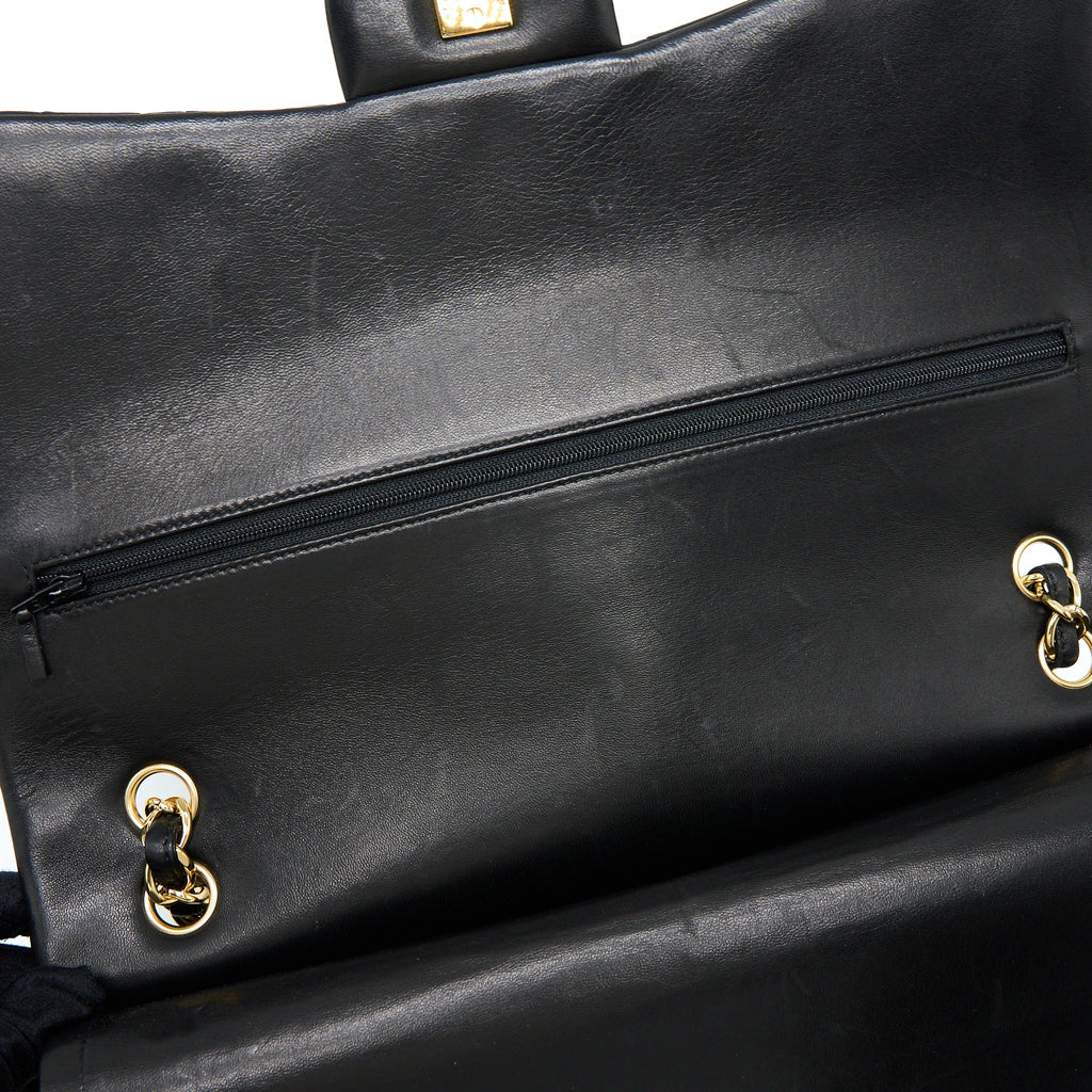 CHANEL MAXI CLASSIC DOUBLE FLAP BAG LAMBSKIN BLACK GHW