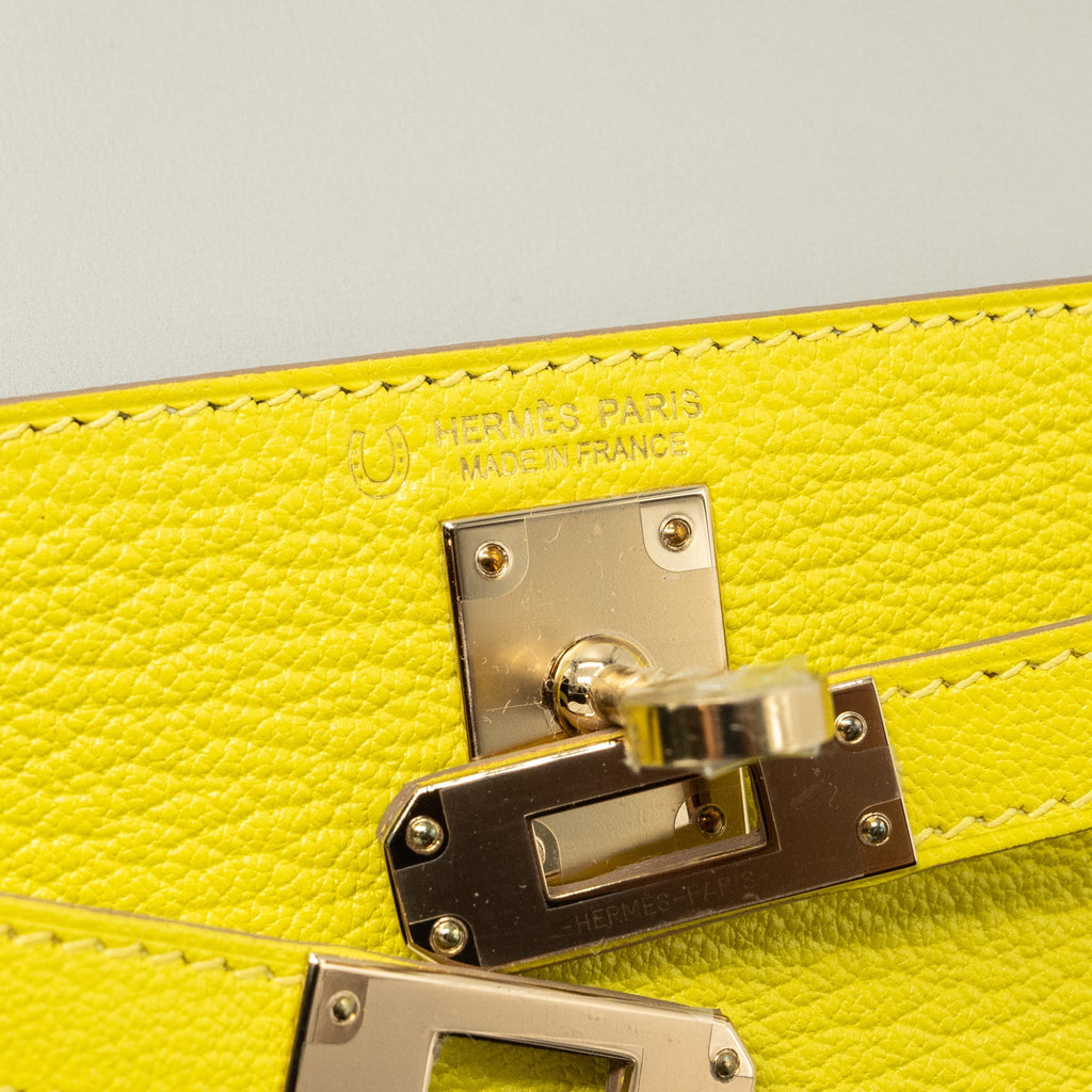 HERMES MINI KELLY II CHEVRE MYSORE LIME / GRIS PERLE LGHW