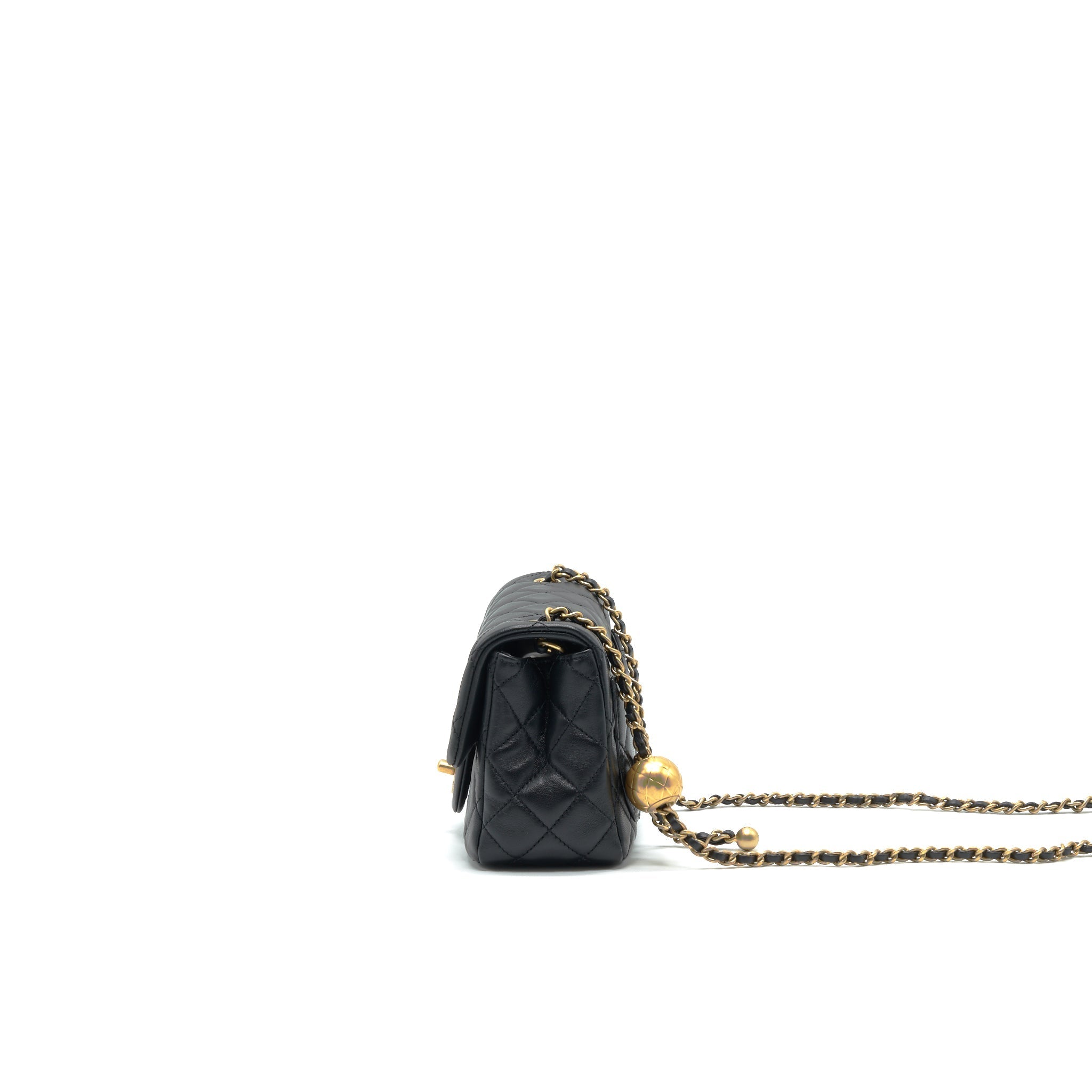 CHANEL 21B PEARL CRUSH MINI SQUARE FLAP BAG BLACK GHW (MICROCHIP)