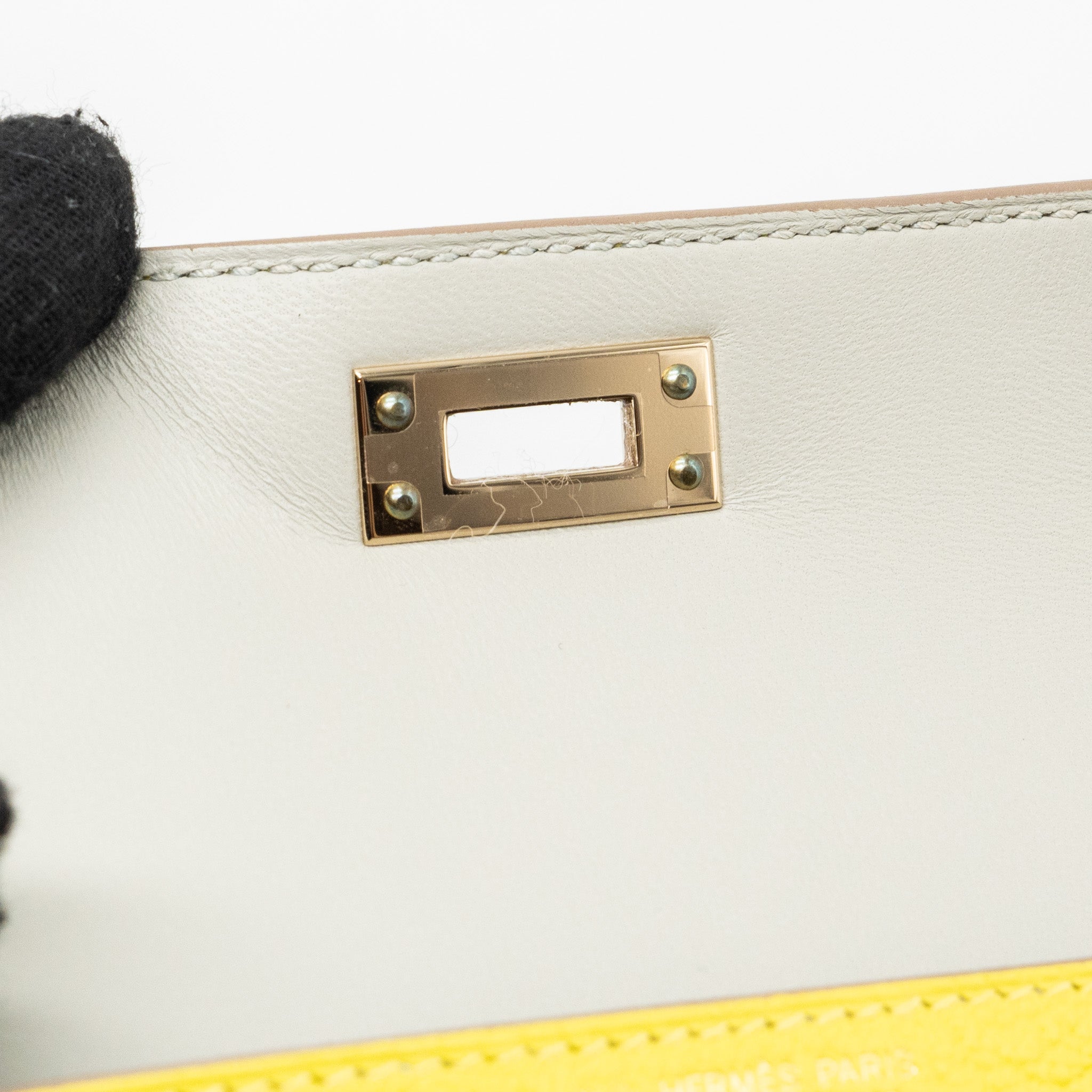 HERMES MINI KELLY II CHEVRE MYSORE LIME / GRIS PERLE LGHW