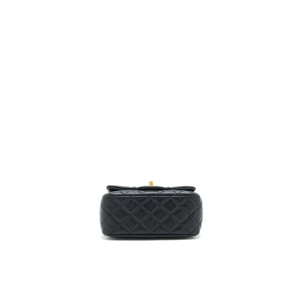 CHANEL PEARL CRUSH MINI SQUARE FLAP BAG LAMBSKIN BLACK GHW