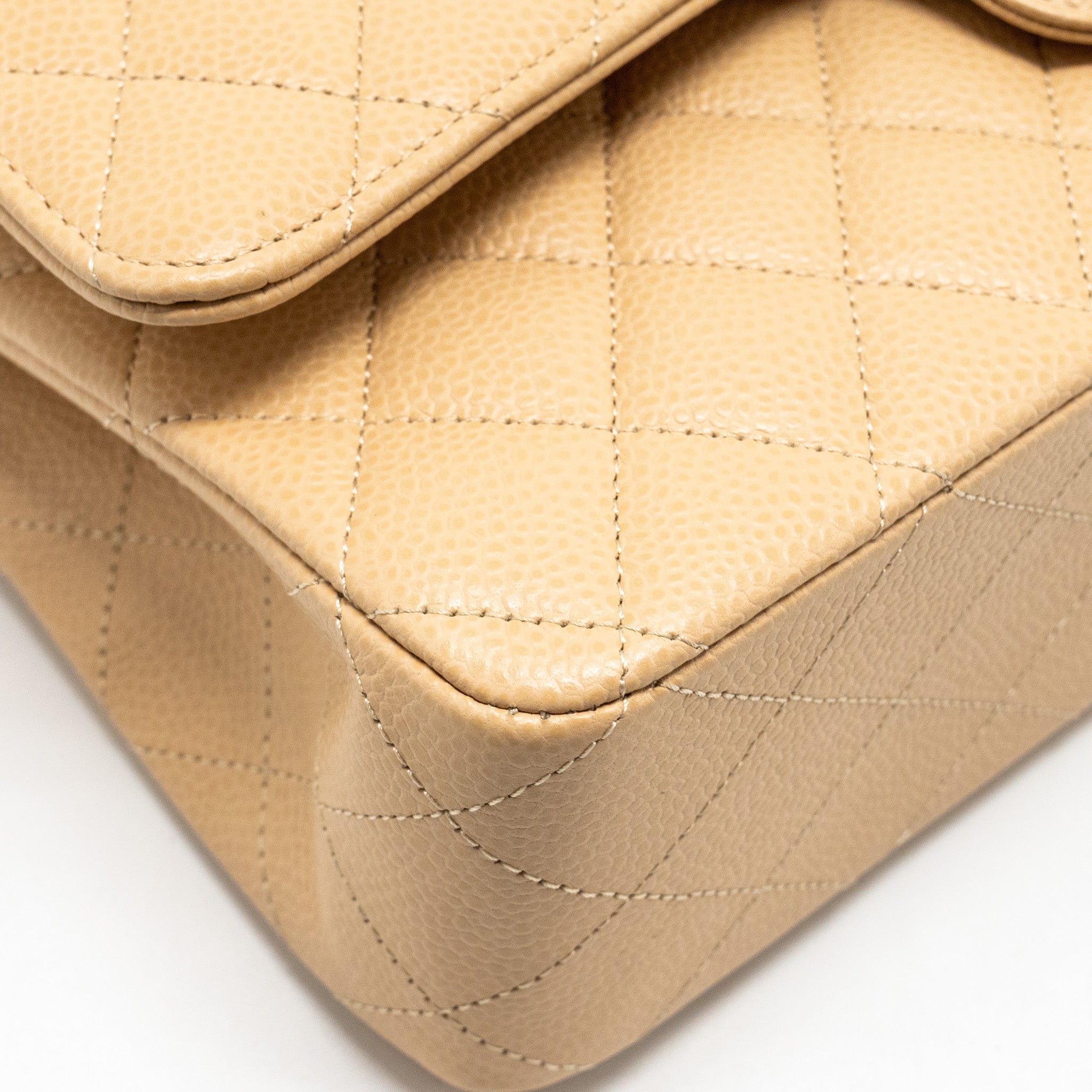 CHANEL MEDIUM CLASSIC DOUBLE FLAP BAG CAVIAR BEIGE GHW (MICROCHIP)