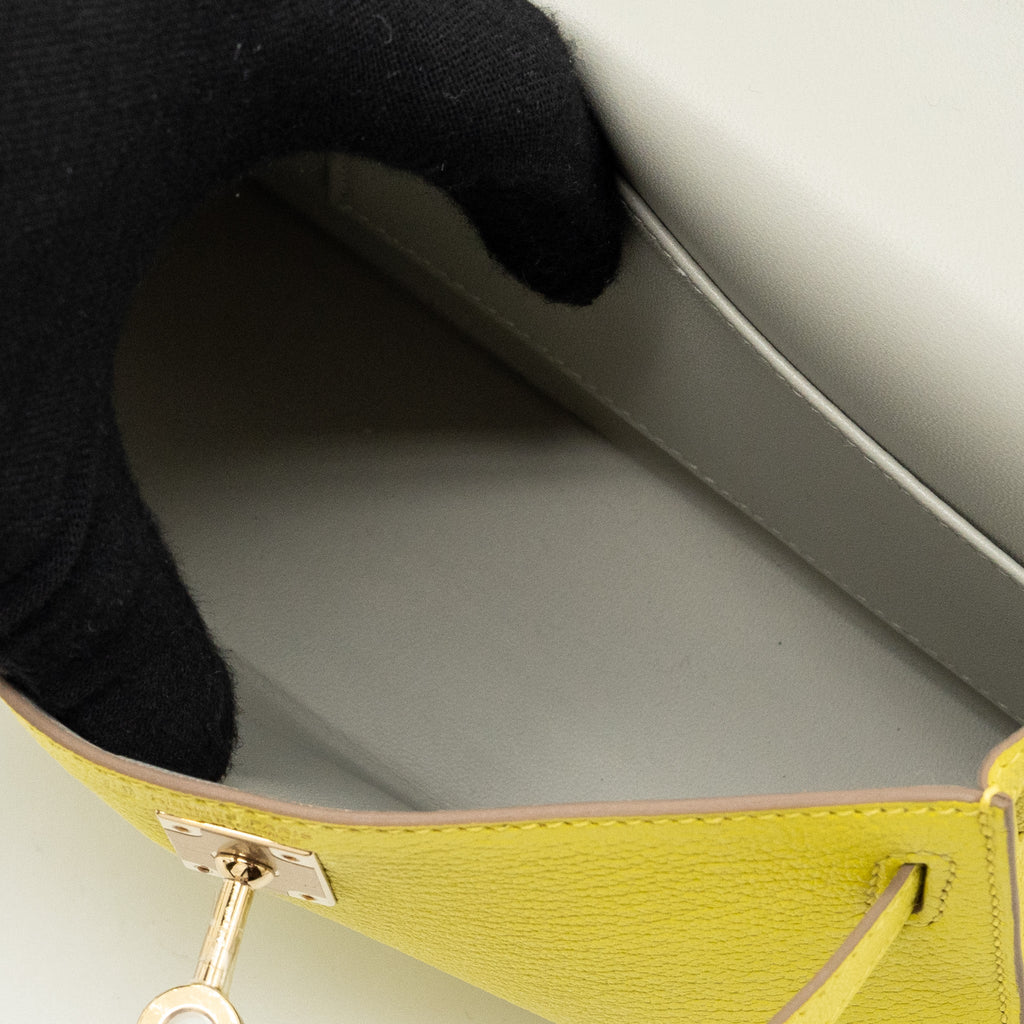 HERMES MINI KELLY II CHEVRE MYSORE LIME / GRIS PERLE LGHW