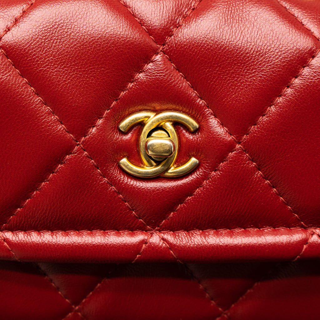 CHANEL QUILTED MINI FLAP BELT BAG LAMBSKIN RED BRUSHED GHW