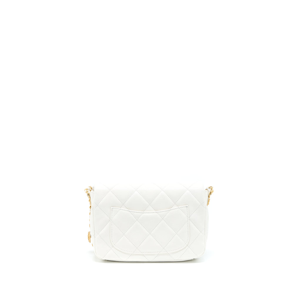 CHANEL 22A SMALL FLAP BAG CAVIAR WHITE BRUSHED GHW (MICROCHIP)