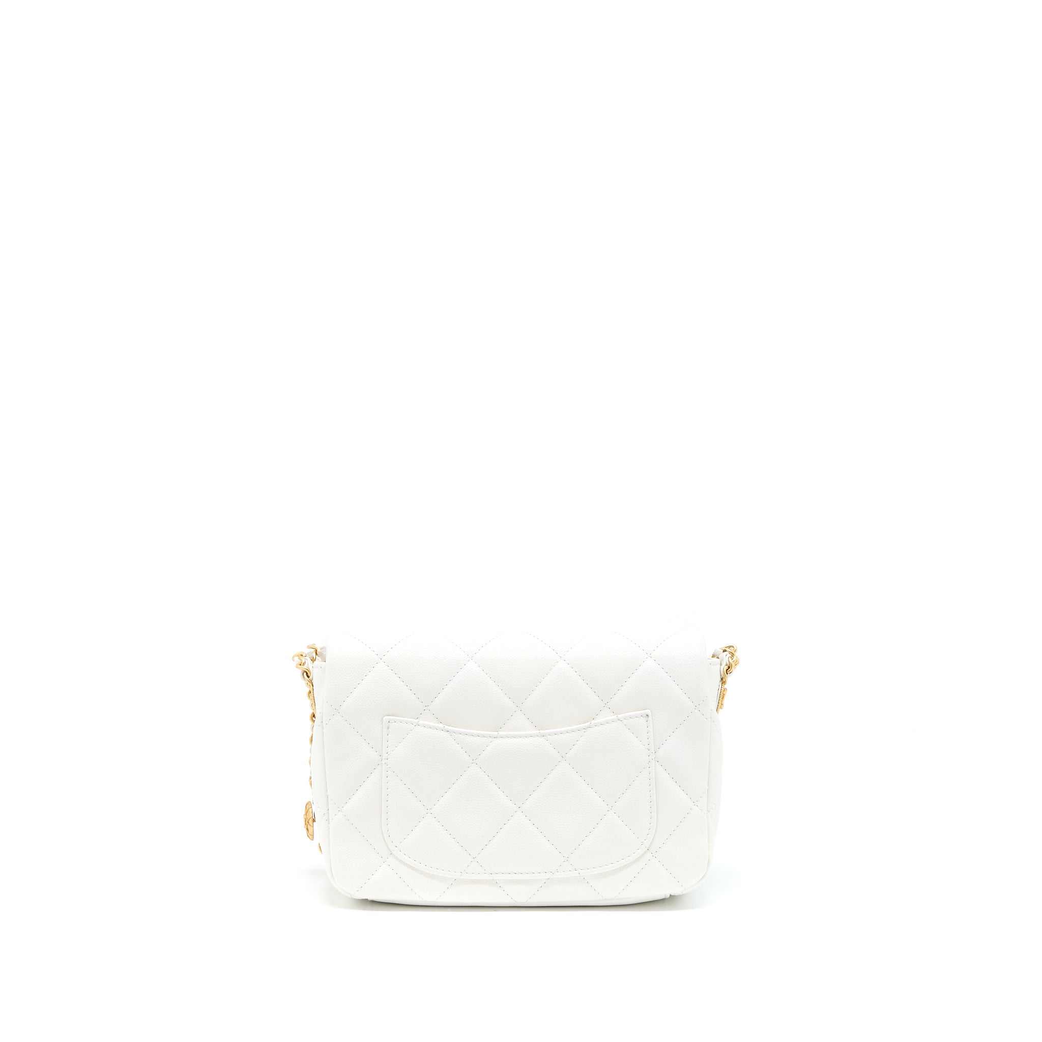 CHANEL 22A SMALL FLAP BAG CAVIAR WHITE BRUSHED GHW (MICROCHIP)