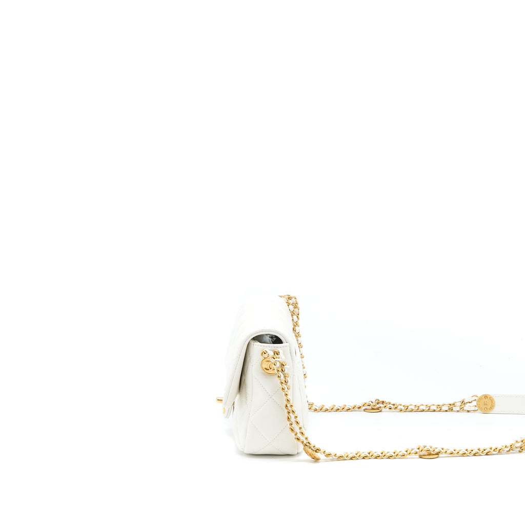CHANEL 22A SMALL FLAP BAG CAVIAR WHITE BRUSHED GHW (MICROCHIP)