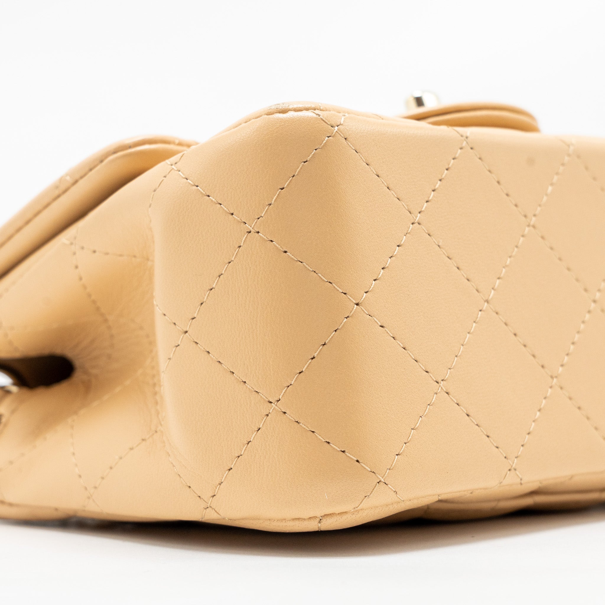 CHANEL MINI SQUARE FLAP BAG LAMBSKIN BEIGE LGHW (MICROCHIP)