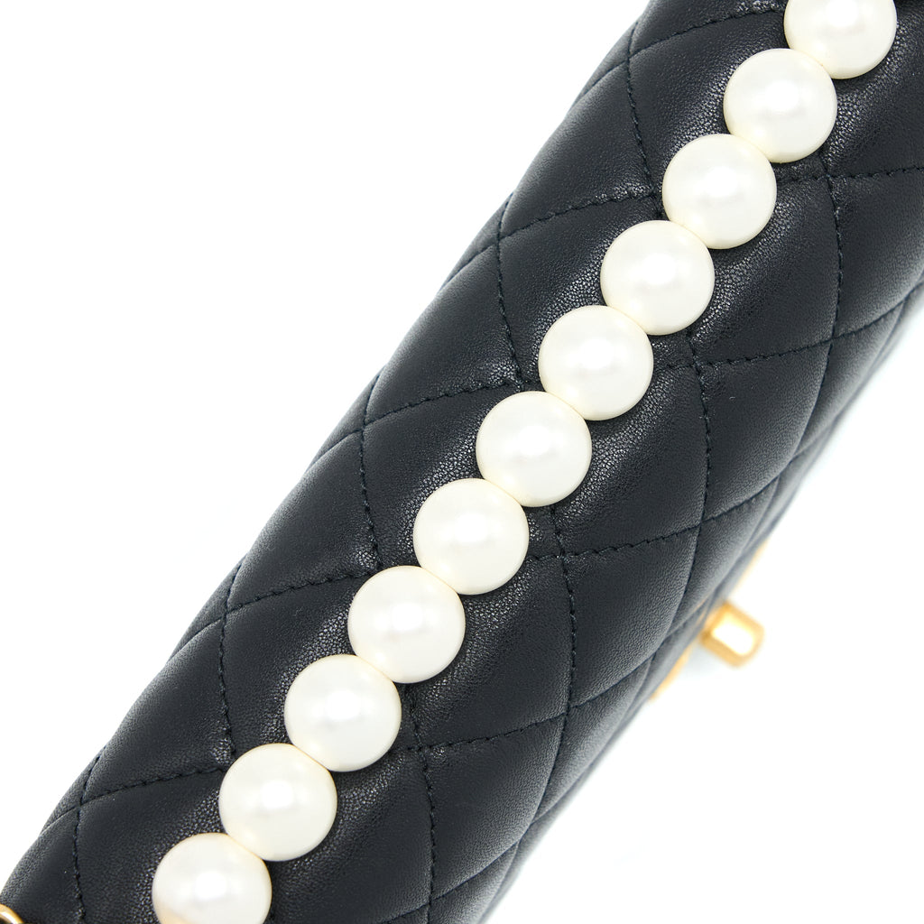 CHANEL QUILTED FLAP BAG WITH PEARL LAMBSKIN BLACK BRUSHED GHW