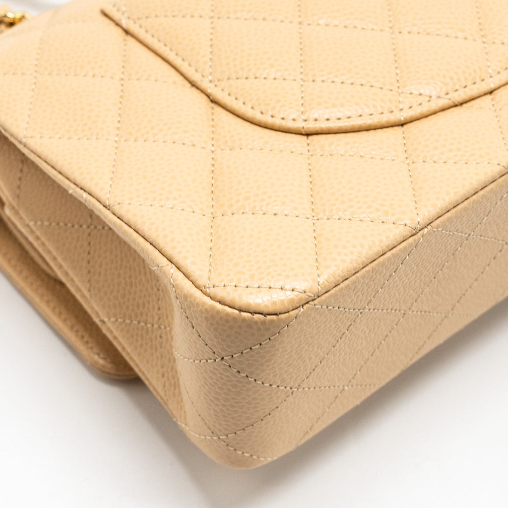 CHANEL MEDIUM CLASSIC DOUBLE FLAP BAG CAVIAR BEIGE GHW (MICROCHIP)