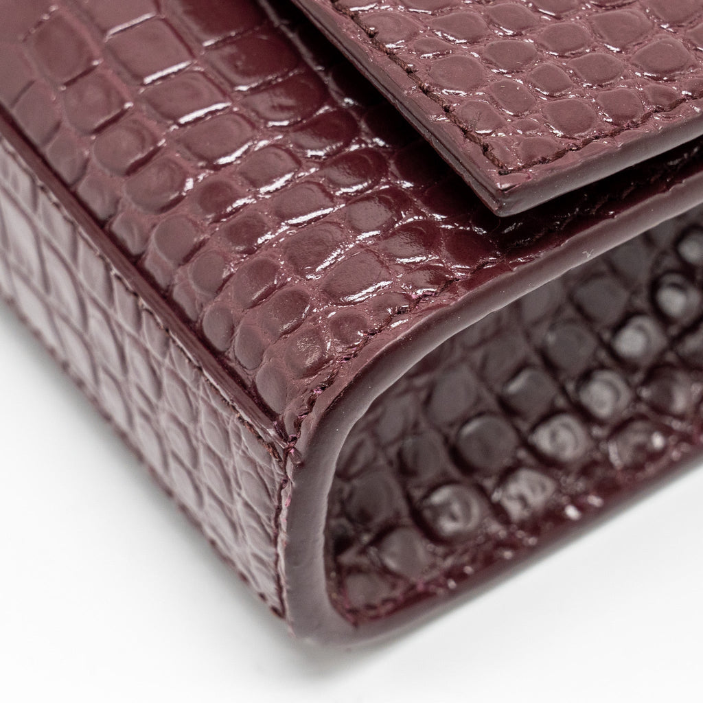 SAINT LAURENT/YSL KATE BAG CROC EMBOSSED CALFSKIN BURGUNDY SHW