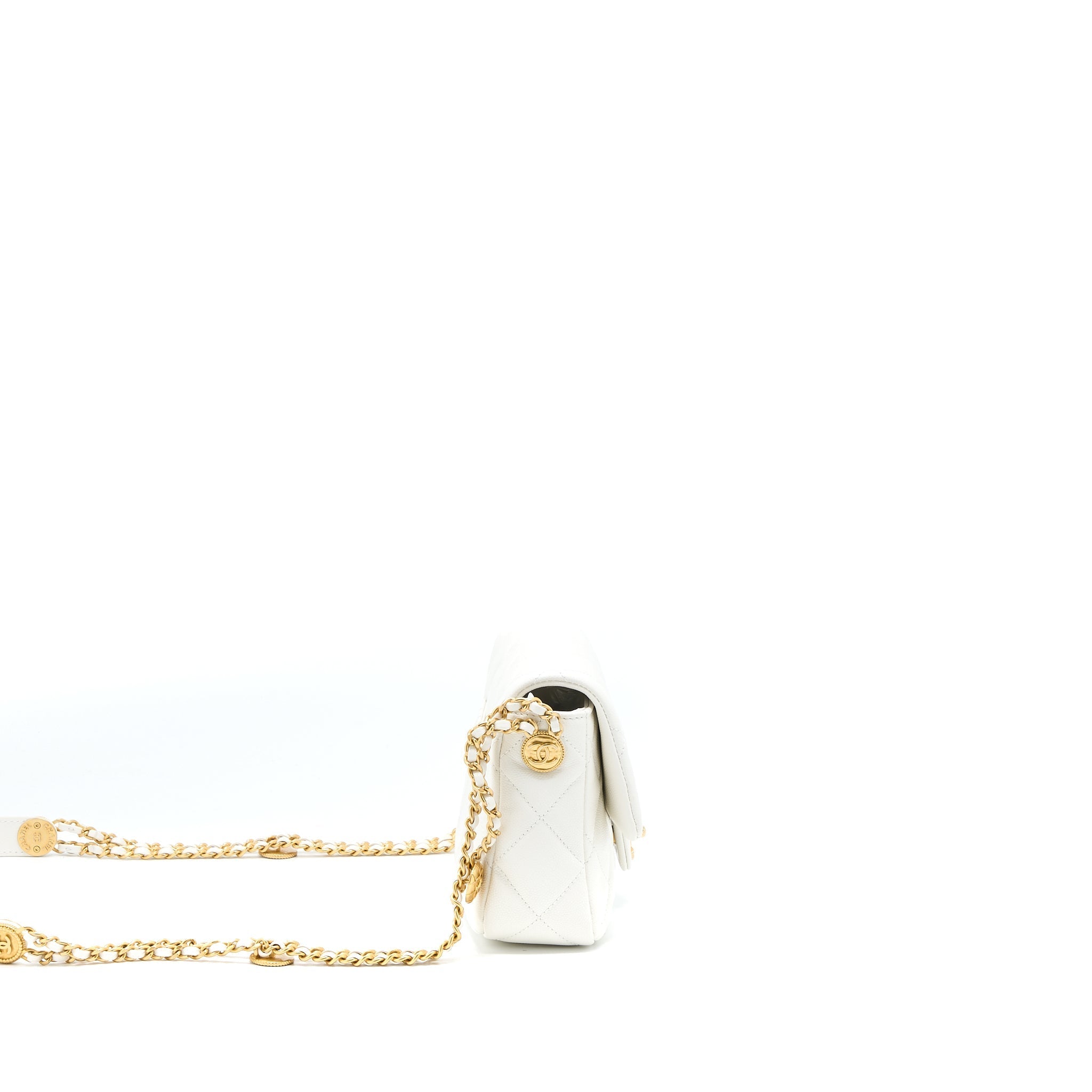 CHANEL 22A SMALL FLAP BAG CAVIAR WHITE BRUSHED GHW (MICROCHIP)
