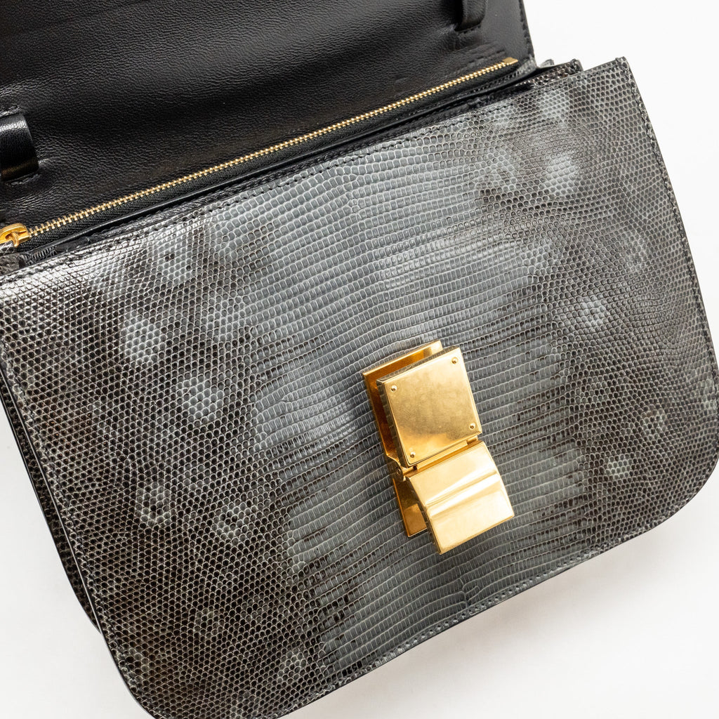 CELINE MEDIUM CLASSIC BOX BAG LIZARD GREY GHW