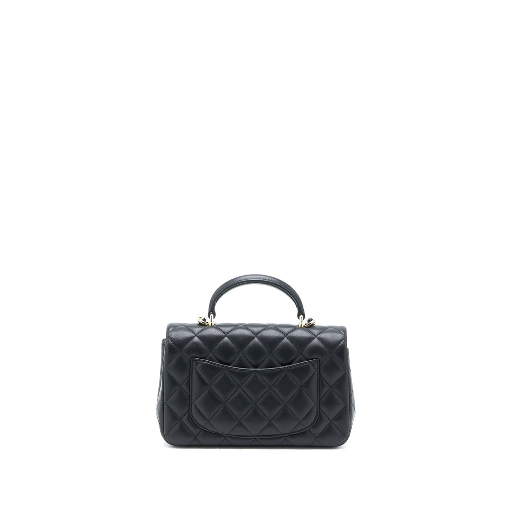 CHANEL TOP HANDLE MINI RECTANGULAR FLAP BAG LAMBSKIN BLACK LGHW (MICROCHIP)