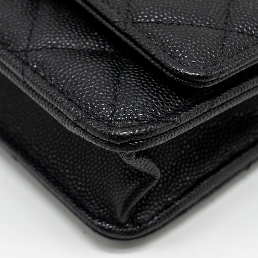 CHANEL DETAILED CC LOGO WALLET ON CHAIN CAVIAR CAVIAR BLACK GHW (MICROCHIP)
