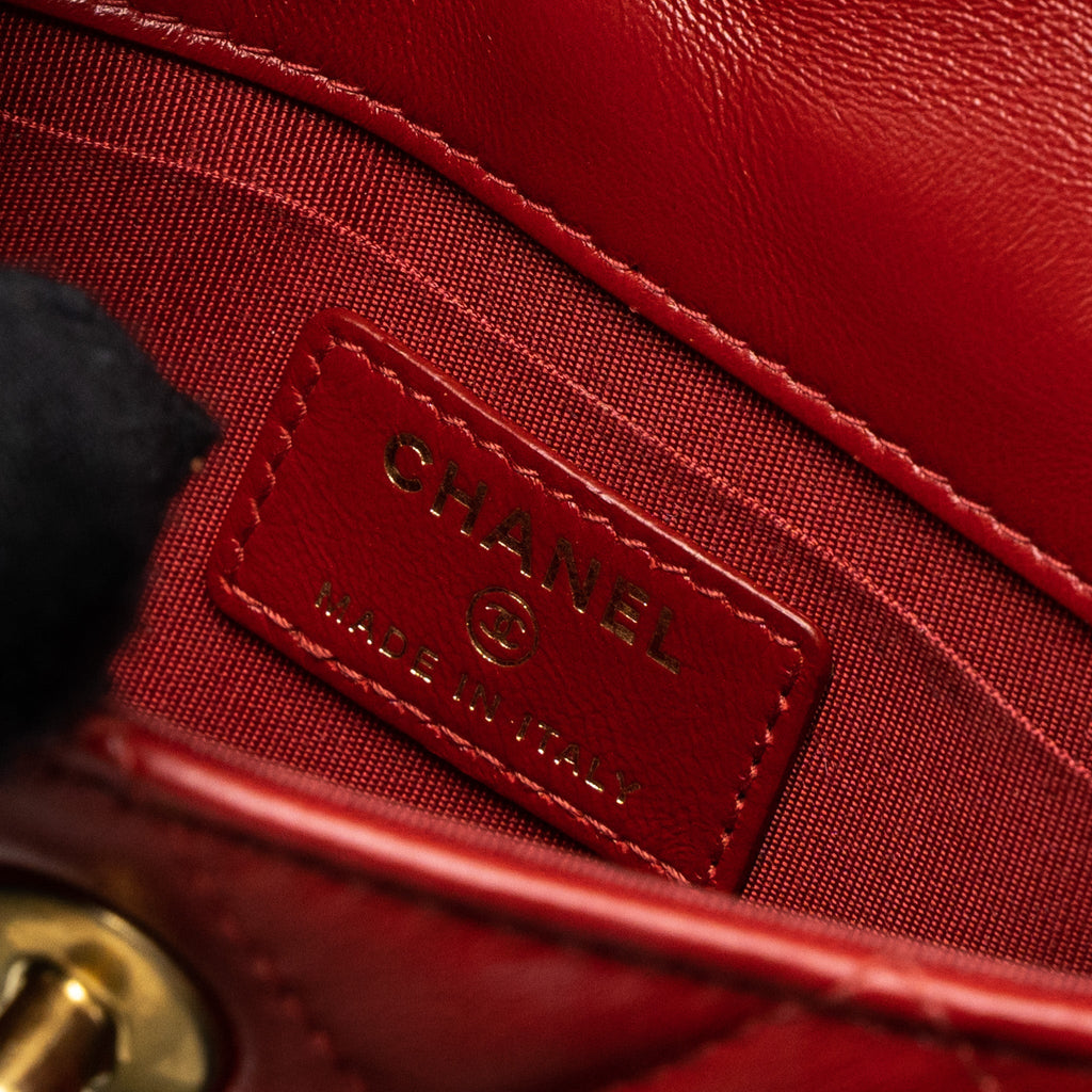 CHANEL QUILTED MINI FLAP BELT BAG LAMBSKIN RED BRUSHED GHW