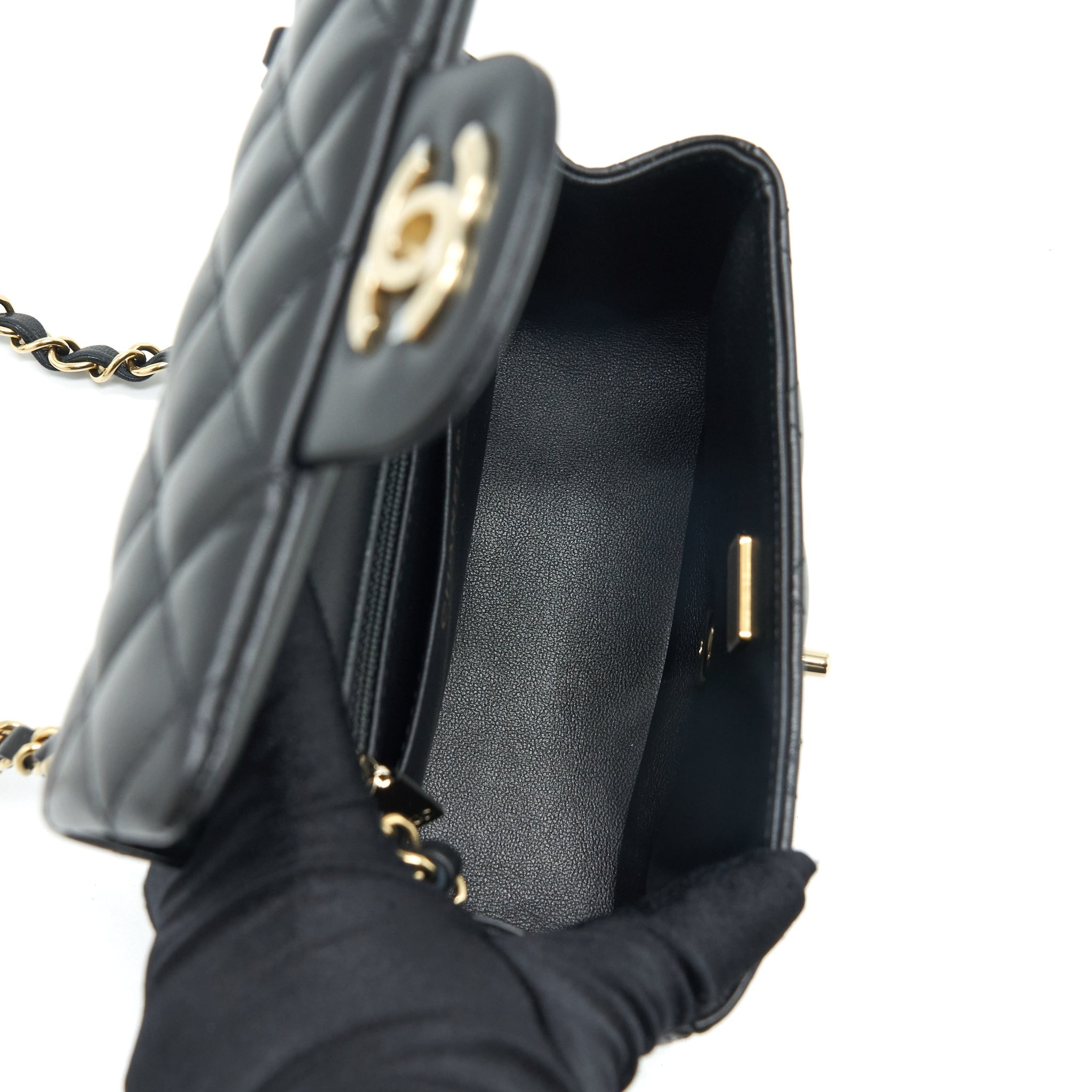 CHANEL MINI SQUARE FLAP BAG LAMBSKIN BLACK LGHW (MICROCHIP)