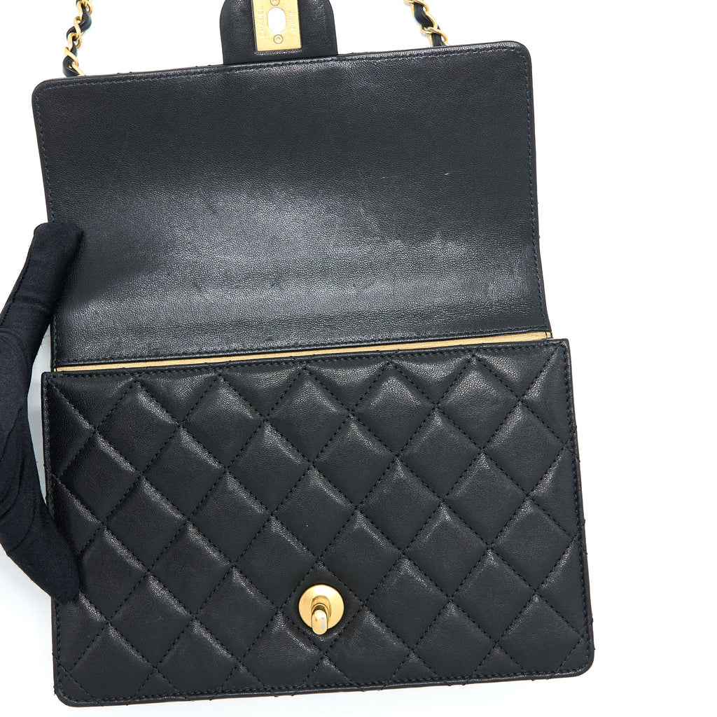 CHANEL QUILTED FLAP BAG WITH PEARL LAMBSKIN BLACK BRUSHED GHW