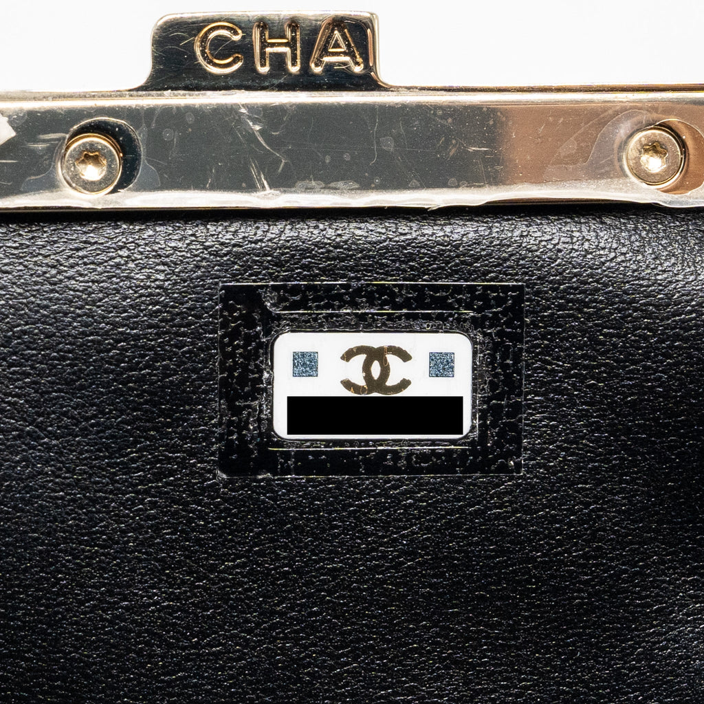 CHANEL QUILTED MINI CLIP PURSE WITH CHAIN AGED CALFSKIN BLACK LGHW (MICROCHIP)