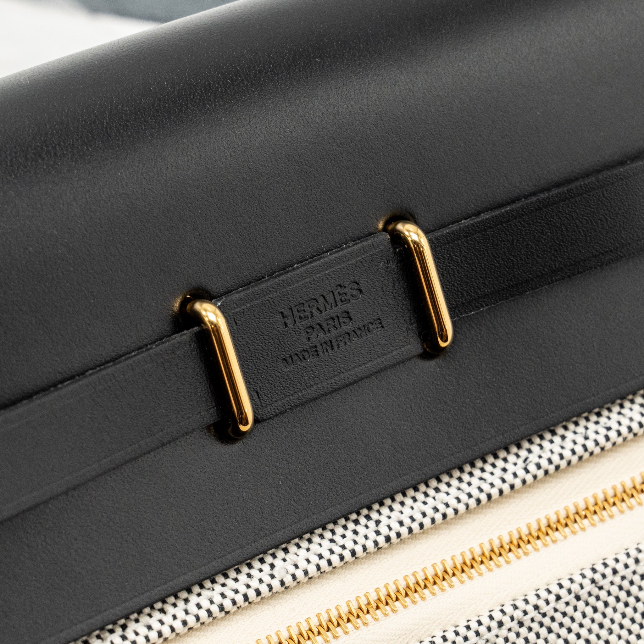 HERMES HERBAG MINI CANVAS/COWHIDE BLACK ECRU GHW
