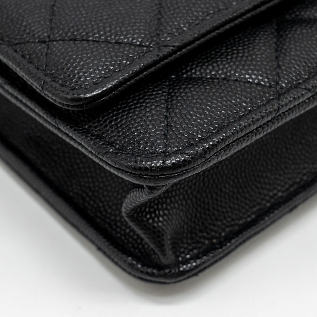 CHANEL DETAILED CC LOGO WALLET ON CHAIN CAVIAR CAVIAR BLACK GHW (MICROCHIP)