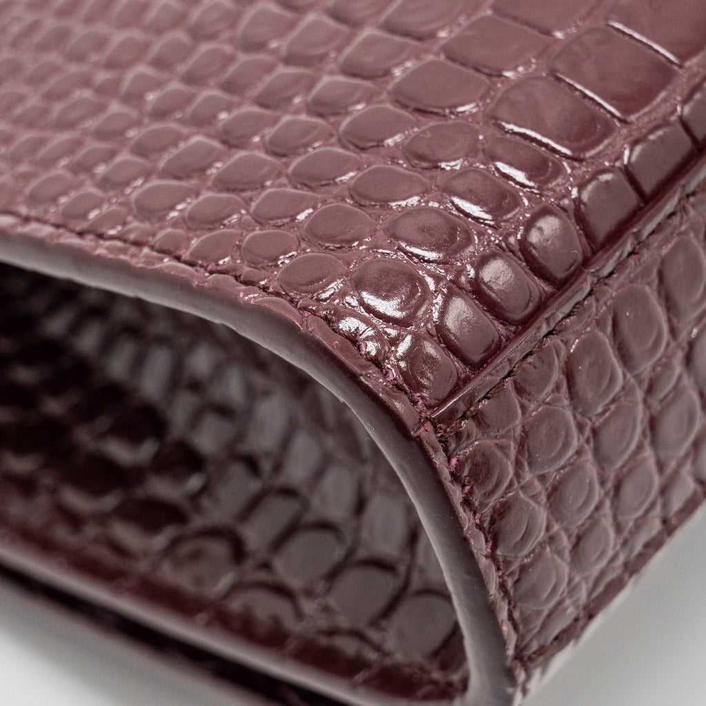 SAINT LAURENT/YSL KATE BAG CROC EMBOSSED CALFSKIN BURGUNDY SHW