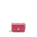 CHANEL 21A SMALL GOLD CRUSH FLAP BAG CALFSKIN RASPBERRY PINK BRUSHED GHW (MICROCHIP)