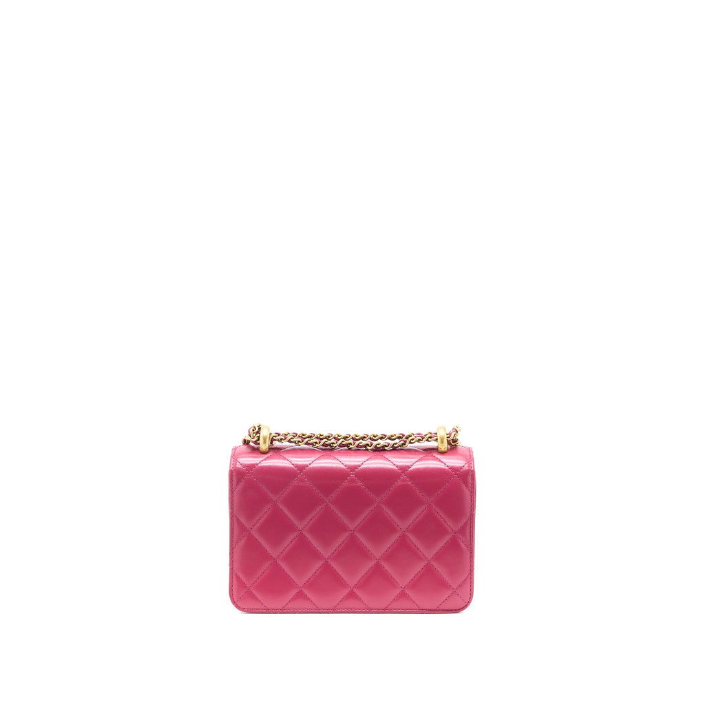 CHANEL 21A SMALL GOLD CRUSH FLAP BAG CALFSKIN RASPBERRY PINK BRUSHED GHW (MICROCHIP)