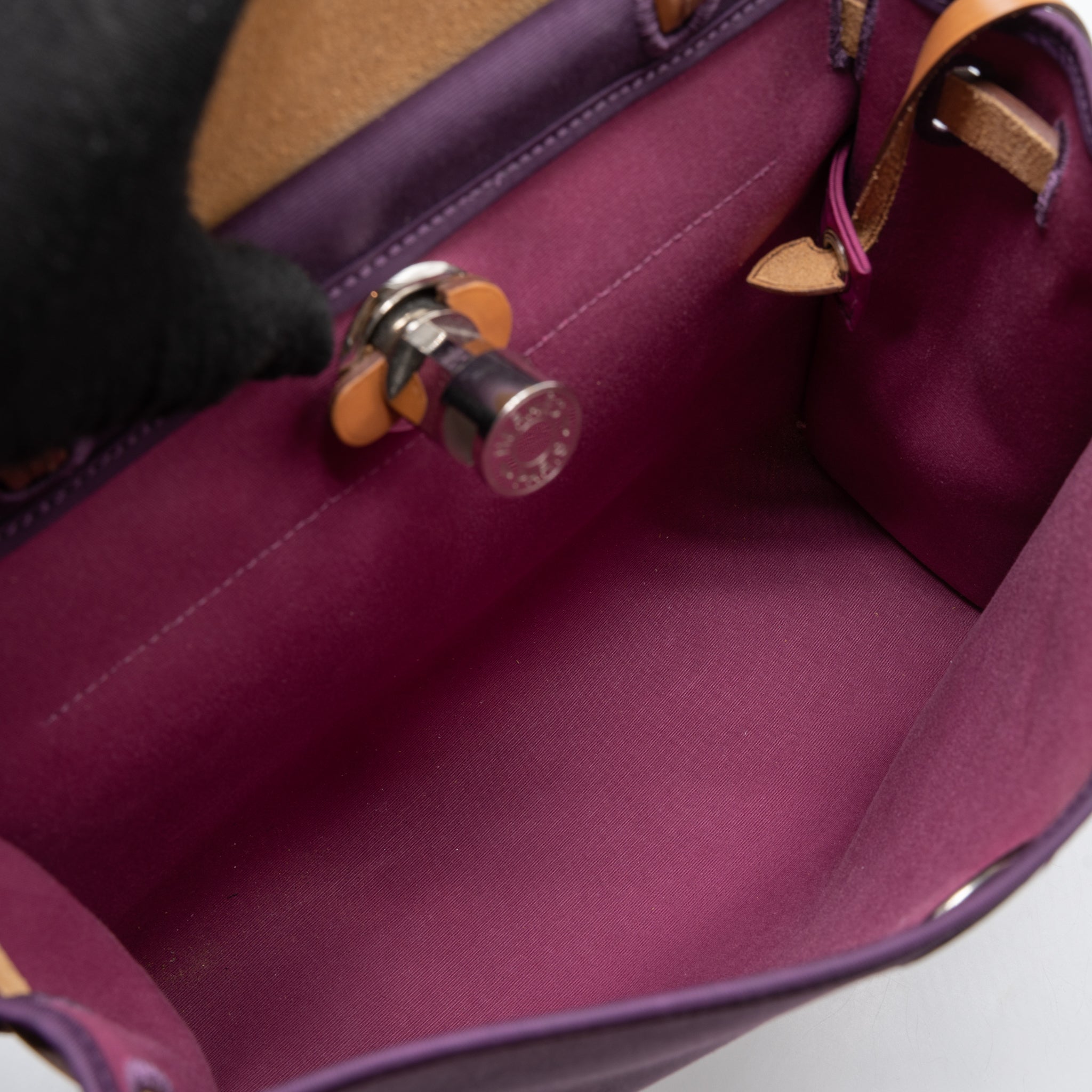 HERMES HERBAG ZIP 31 BAG CANVAS/HUNTER CASSIS PURPLE SHW