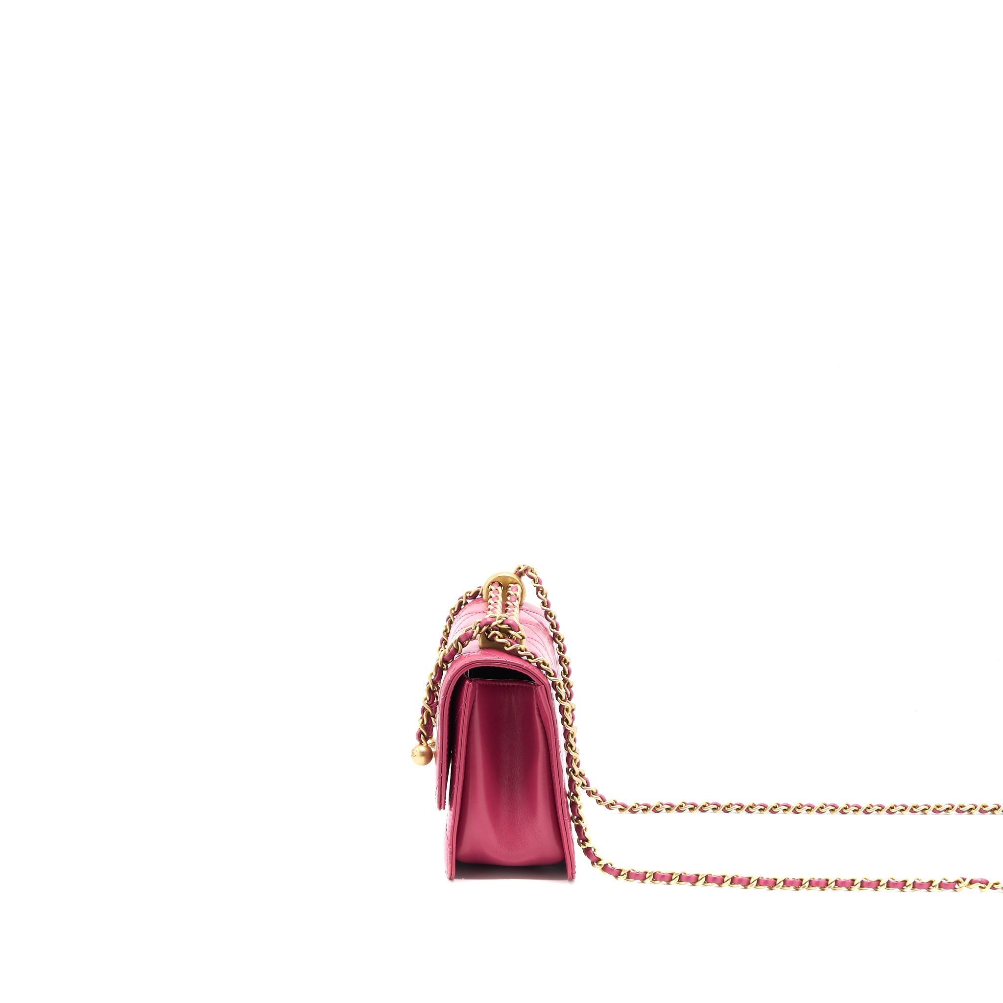 CHANEL 21A SMALL GOLD CRUSH FLAP BAG CALFSKIN RASPBERRY PINK BRUSHED GHW (MICROCHIP)