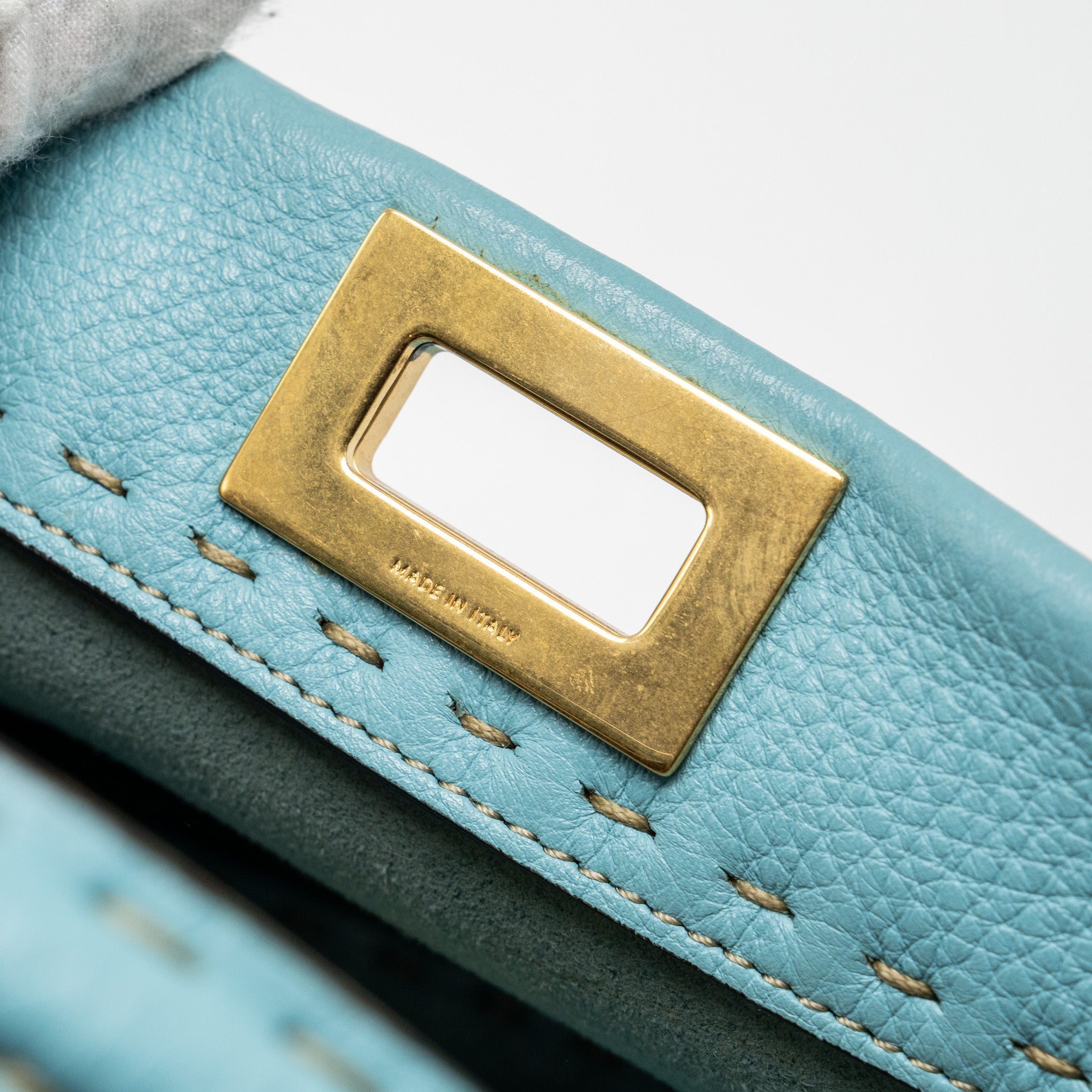 FENDI MINI PEEKABOO BAG CALFSKIN BLUE GHW