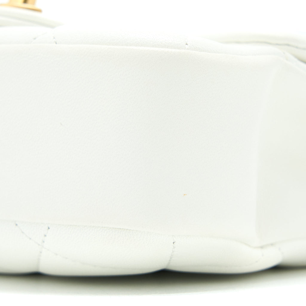 CHANEL CIRCULAR HANDLE QUILTED FLAP BAG LAMBSKIN WHITE BRUSHED GHW