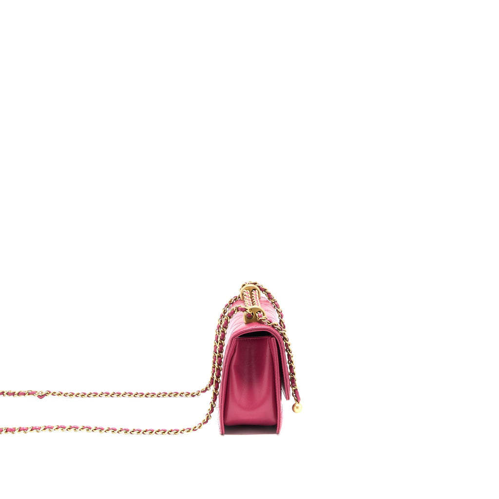 CHANEL 21A SMALL GOLD CRUSH FLAP BAG CALFSKIN RASPBERRY PINK BRUSHED GHW (MICROCHIP)