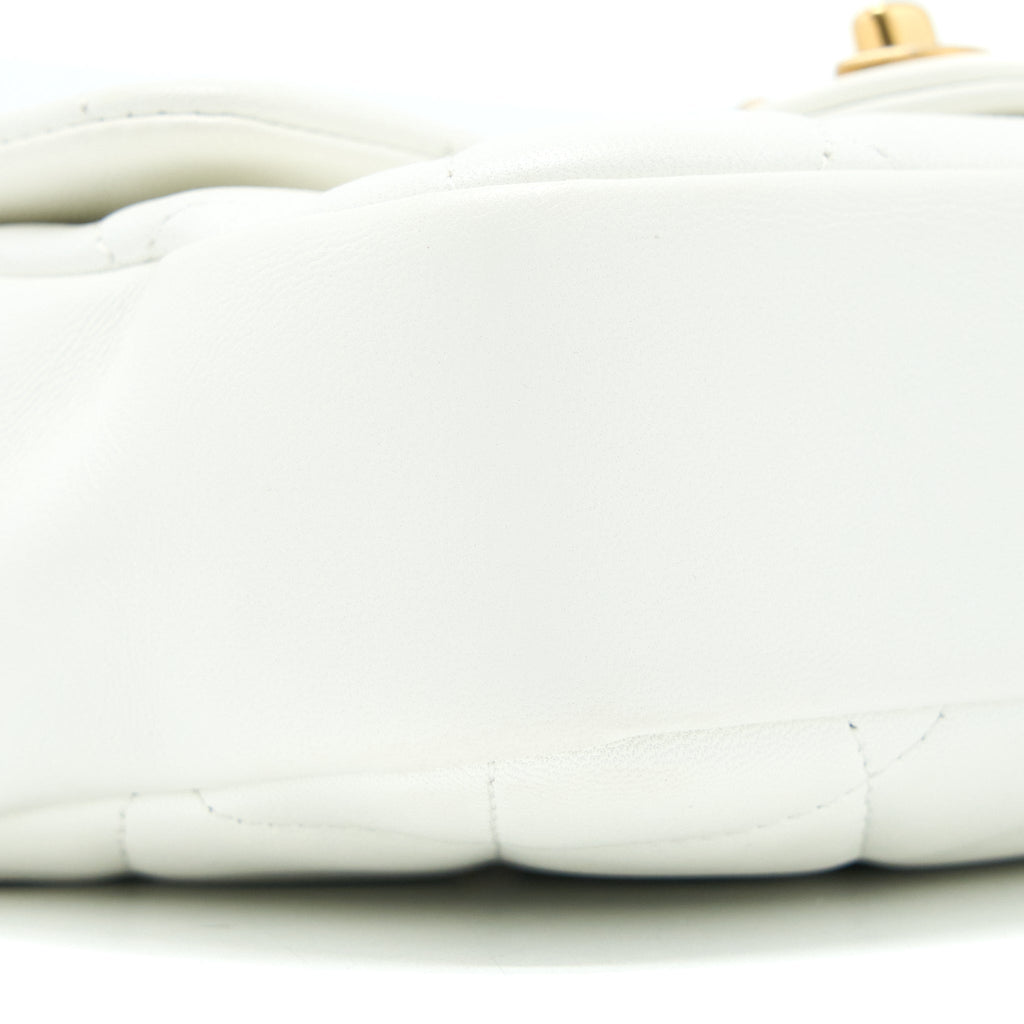 CHANEL CIRCULAR HANDLE QUILTED FLAP BAG LAMBSKIN WHITE BRUSHED GHW