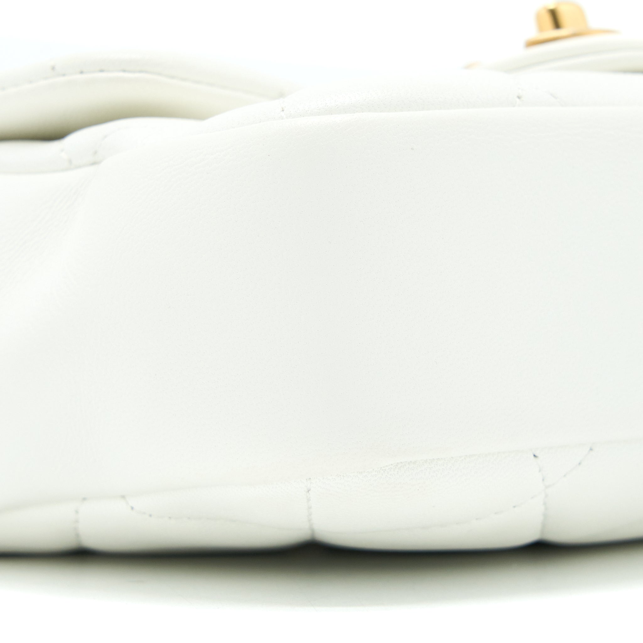 CHANEL CIRCULAR HANDLE QUILTED FLAP BAG LAMBSKIN WHITE BRUSHED GHW