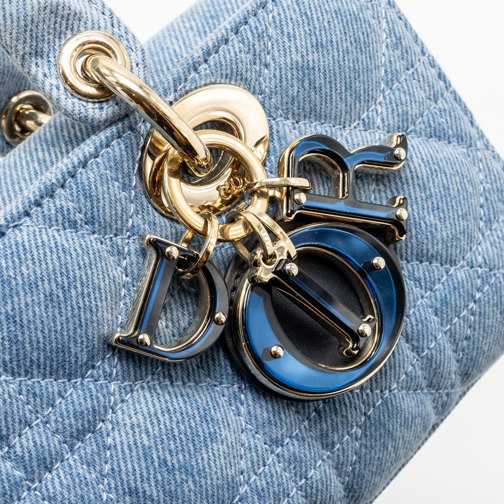 DIOR SMALL LADY D-JOY BAG MACROCANNAGE DENIM BLUE LGHW