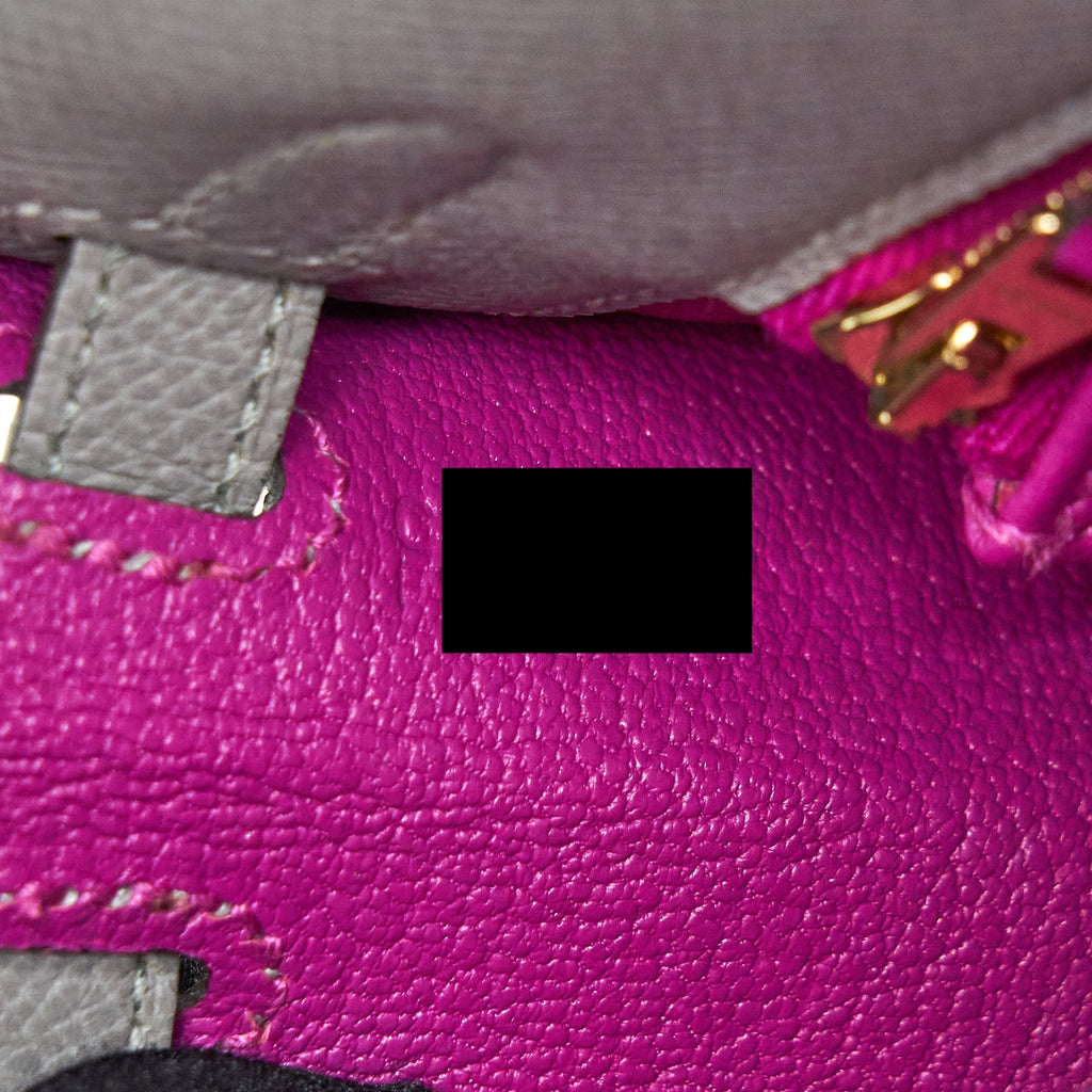 HERMES KELLY SELLIER 25 SPECIAL ORDER EPSOM GRIS MOTTE /ROSE PURPLE GHW