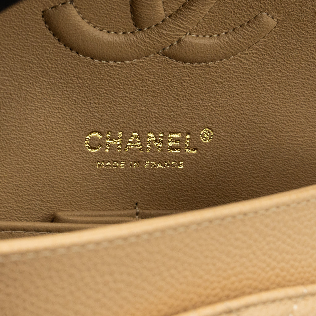 CHANEL MEDIUM CLASSIC DOUBLE FLAP BAG CAVIAR BEIGE GHW (MICROCHIP)