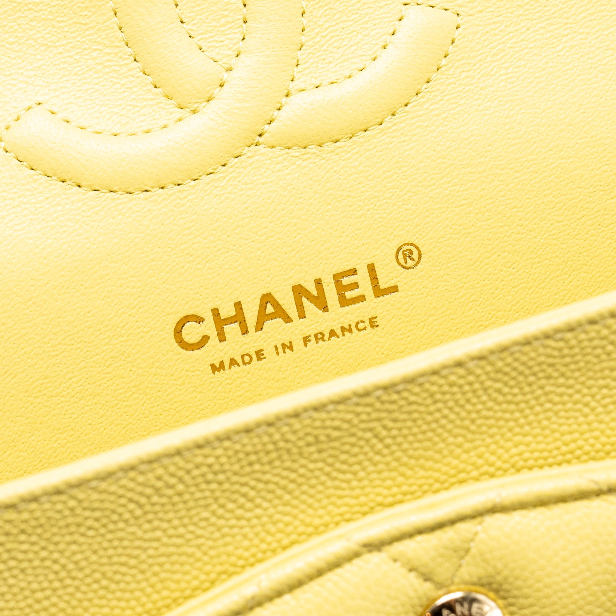 CHANEL MEDIUM CLASSIC DOUBLE FLAP BAG CAVIAR LIGHT YELLOW LGHW