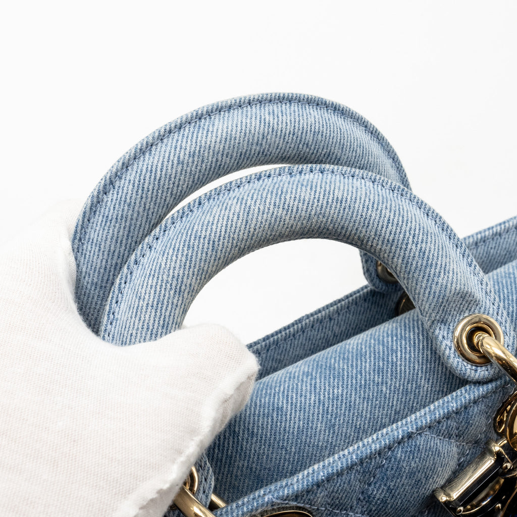 DIOR SMALL LADY D-JOY BAG MACROCANNAGE DENIM BLUE LGHW
