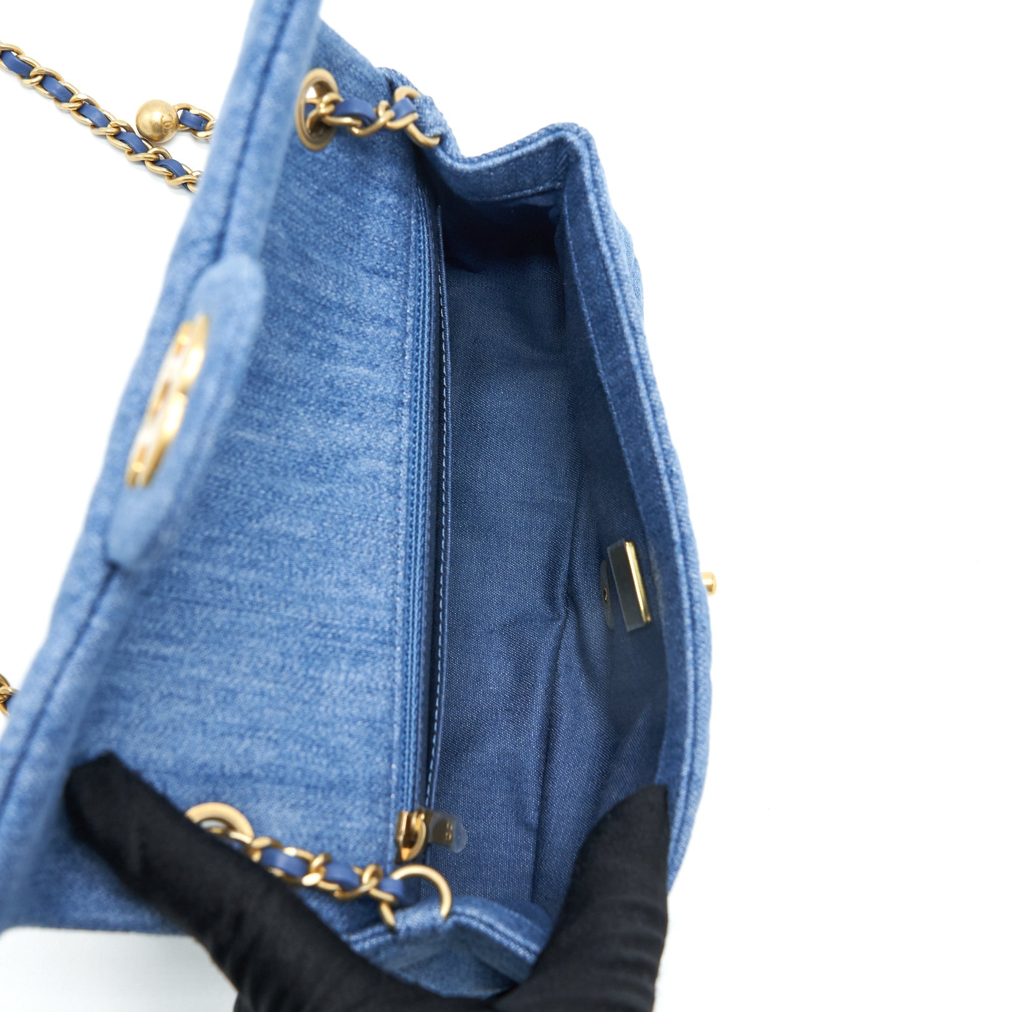 CHANEL PEARL CRUSH MINI RECTANGULAR FLAP BAG DENIM BLUE GHW (MICROCHIP)