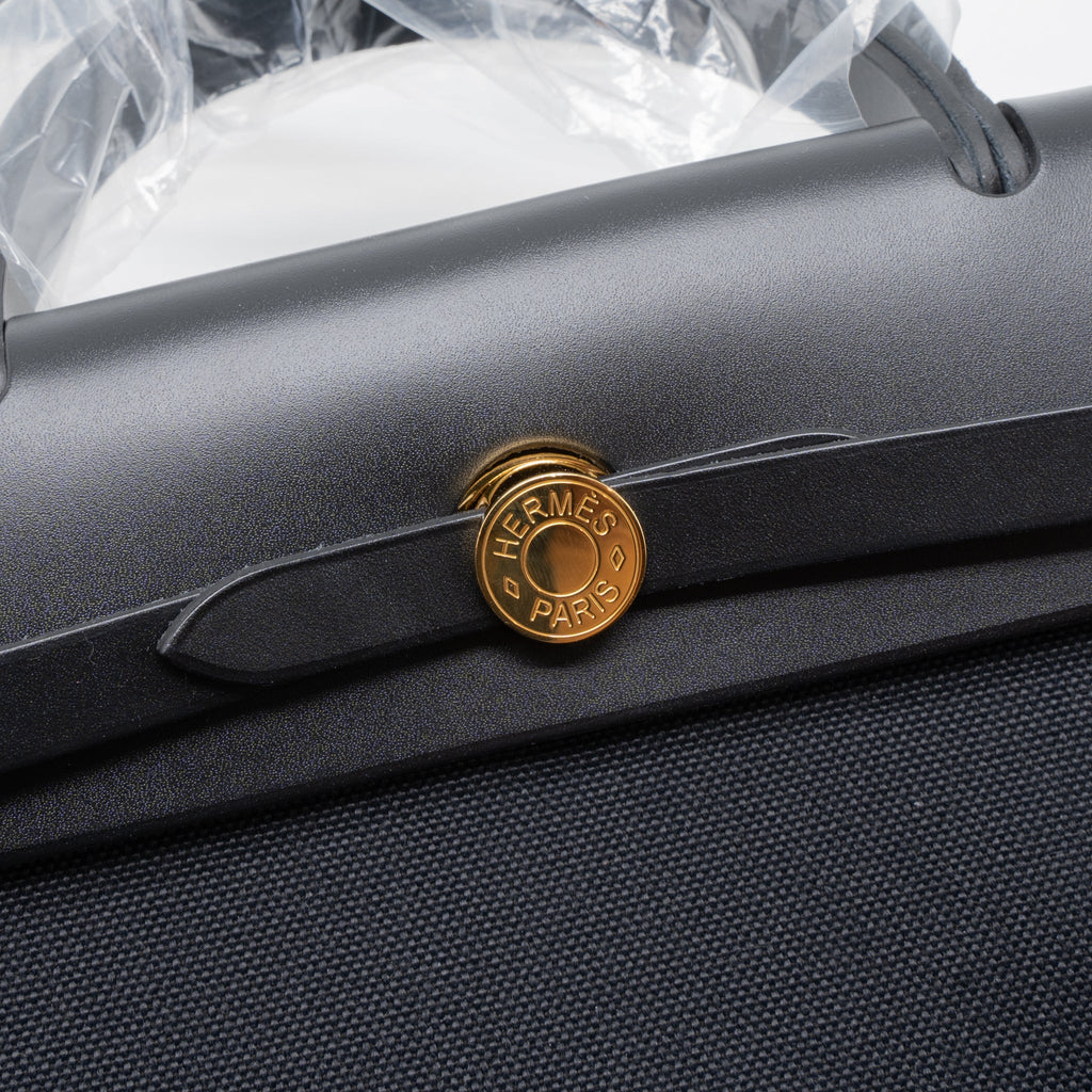 HERMES HERBAG ZIP 31 BAG CANVAS/HUNTER BLACK GHW
