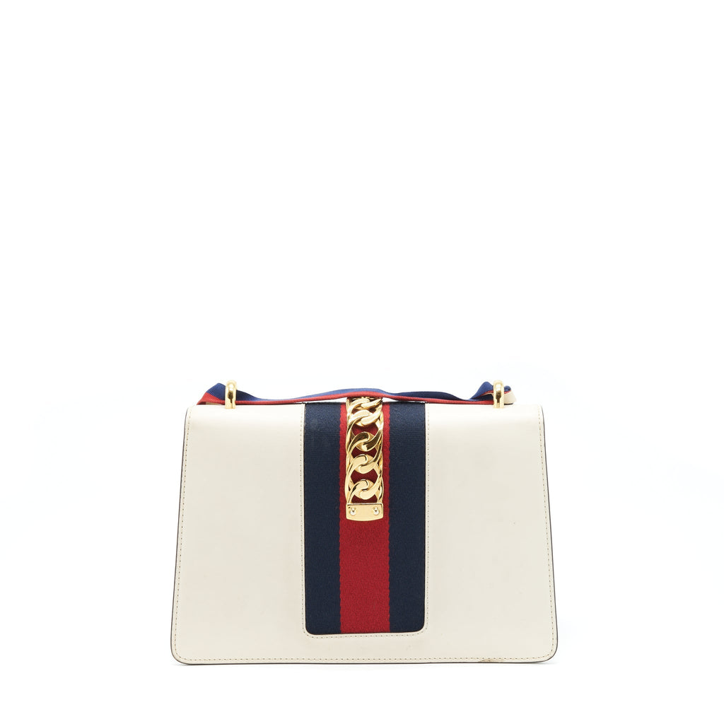 GUCCI SMALL SYLVIE SHOULDER BAG WHITE GHW