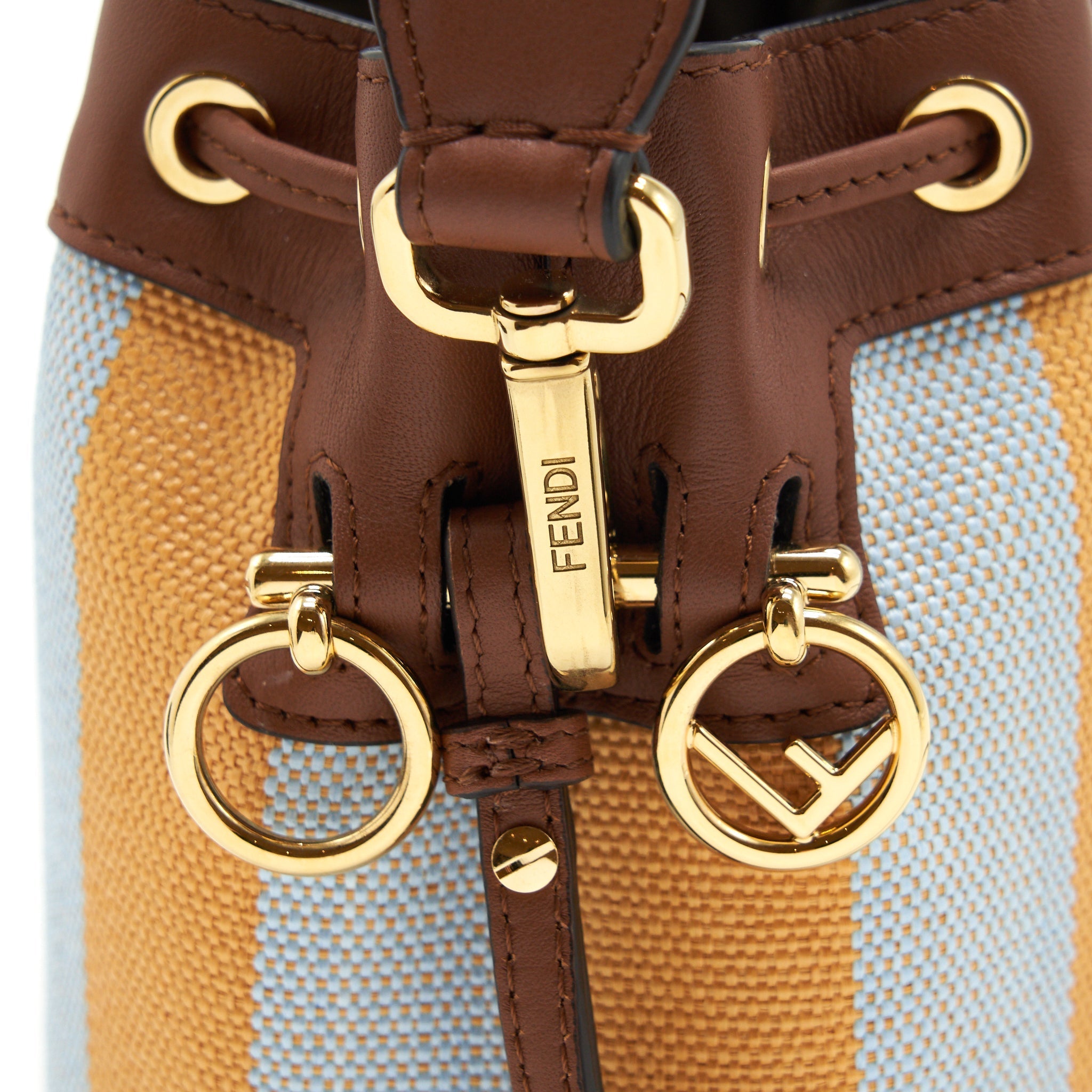 FENDI MINI MON TRESOR BUCKET BAG YELLOW AND LIGHT BLUE