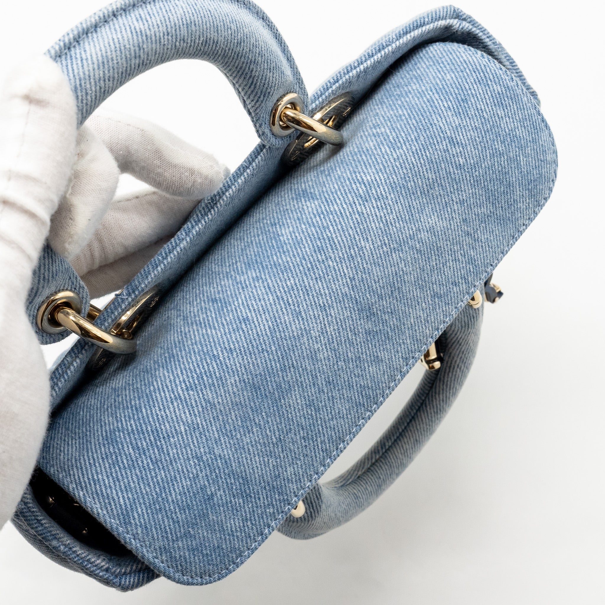 DIOR SMALL LADY D-JOY BAG MACROCANNAGE DENIM BLUE LGHW