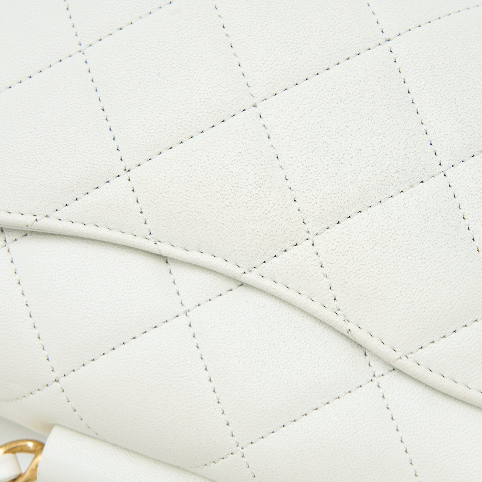 CHANEL CIRCULAR HANDLE QUILTED FLAP BAG LAMBSKIN WHITE BRUSHED GHW