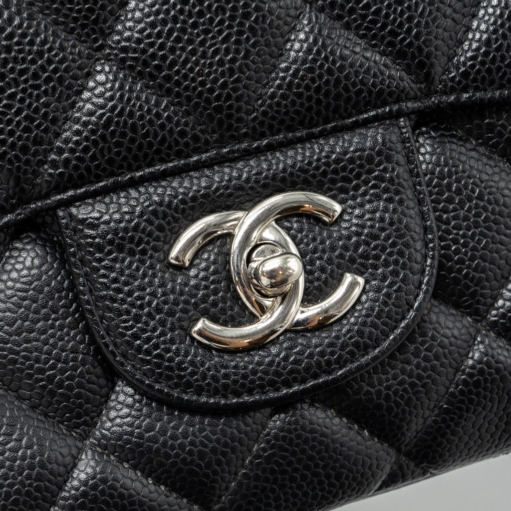 CHANEL CLASSIC JUMBO SINGLE FLAP BAG CAVIAR BLACK SHW