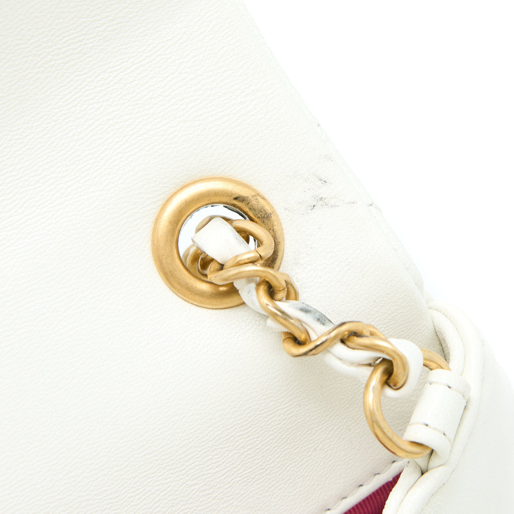 CHANEL CIRCULAR HANDLE QUILTED FLAP BAG LAMBSKIN WHITE BRUSHED GHW
