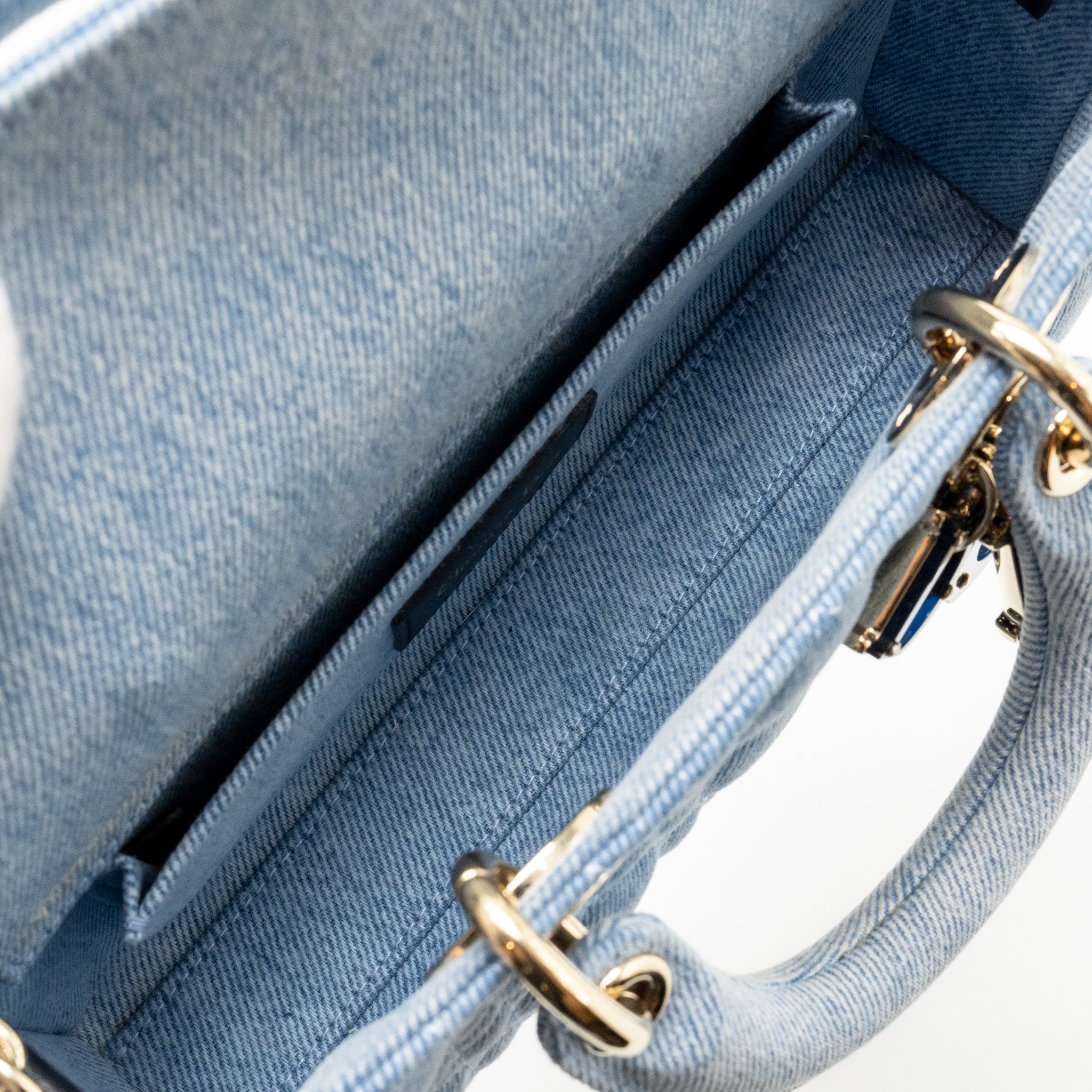 DIOR SMALL LADY D-JOY BAG MACROCANNAGE DENIM BLUE LGHW