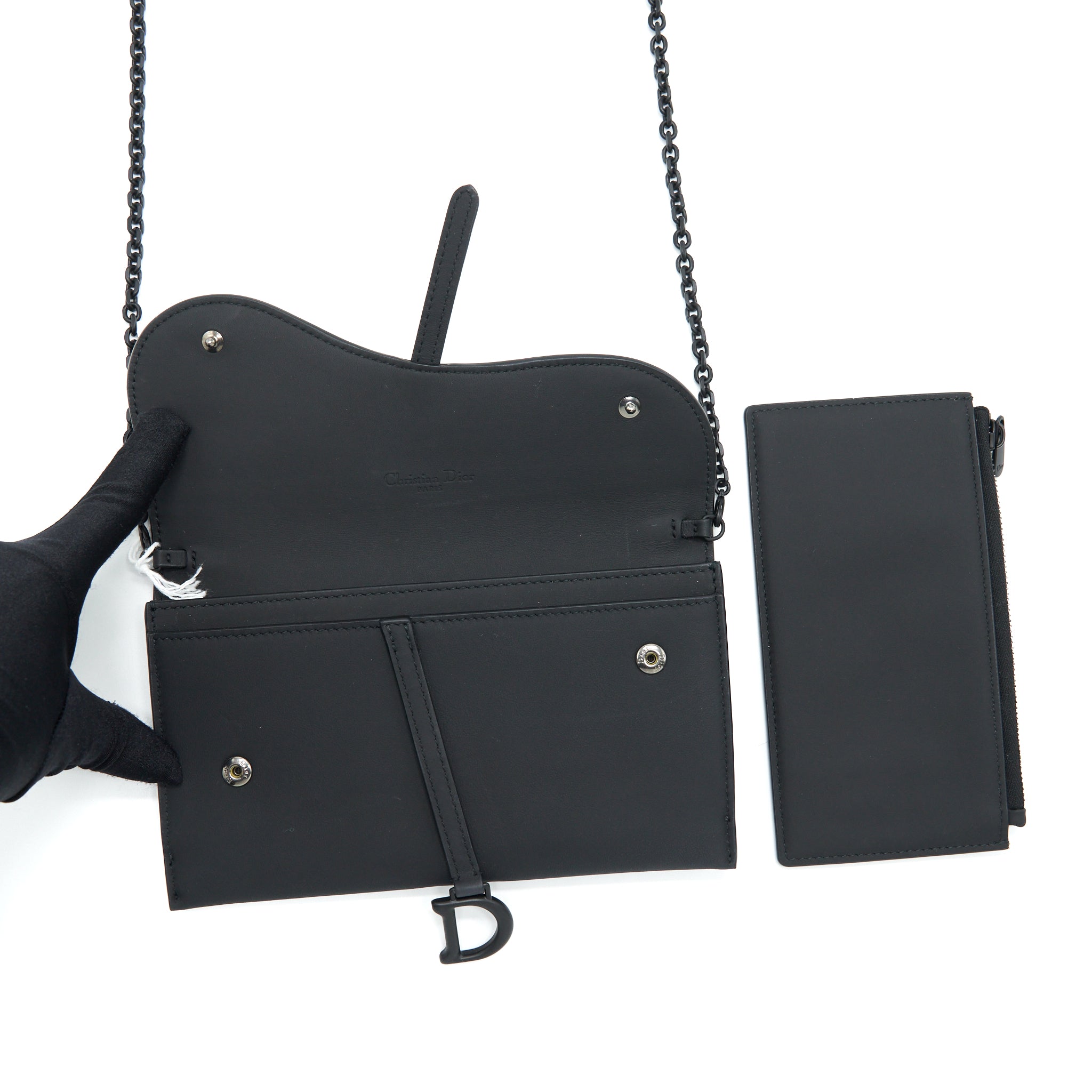 DIOR SADDLE WALLET WITH CHAIN CALFSKIN SO BLACK